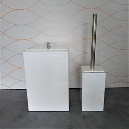 kit lixeira esconde sacola + porta escova sanitária acrílica - 3