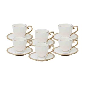 Conjunto 6 Xícaras Café Porcelana C/ Pires Paddy 90 Ml Branco Wolff