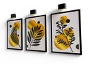 Ver imagem 2 de Kit 3 Placas Decorativas Folhas de Ouro 60x40 Cada com Moldura Preta