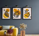 Ver imagem 3 de Kit 3 Placas Decorativas Folhas de Ouro 60x40 Cada com Moldura Preta