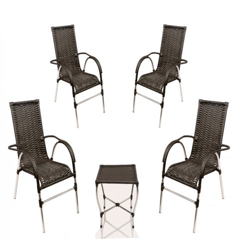 Jogo 4 Cadeiras e Mesa para Área, Jardim e Churrasqueira Trama Original