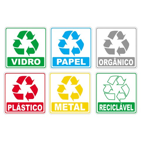 Kit Adesivo Lixo Reciclavel 10cm 10cm Teu Adesivo Colorido
