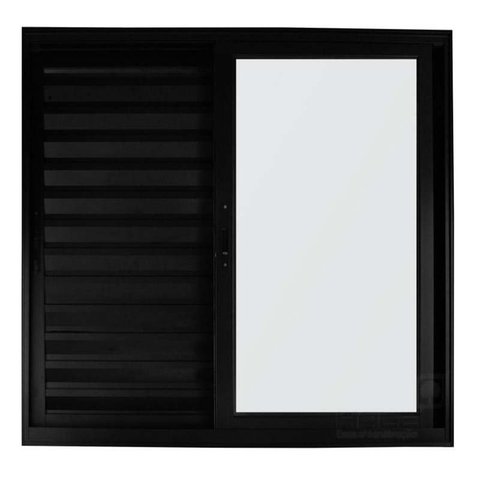 Janela de Alumínio Preto Veneziana de Correr 3 Folhas Móveis Suprema sem Grade Hale-1.00(l)x1.00(a)