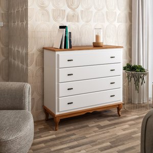 Cômoda 4 Gavetas Clássica Pés Luiz Xv Branco - Imbuia