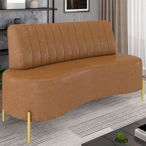 Sofá 2 Lugares 135cm Pés Aço Dourado Tamar Sintético Camel Z08 - Mpozenato
