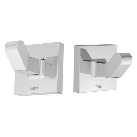 Kit com 2 Cabide para Banheiro 1 Gancho Up Celite Cinza/Cromado