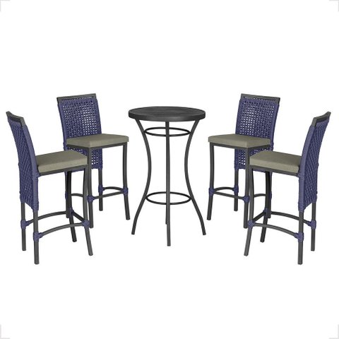Mesa Bistrô e 4 Banquetas Roma Preta Corda Náutica Estofado 8 Trama Original