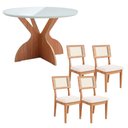 Ver imagem 6 de Mesa de Jantar com Tampo de Vidro e 4 Cadeiras Tecido Bouclé em MDF Cor:Off White com Freijó e