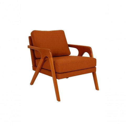 Poltrona Mona Luxo Madeira Maciça Linho Terracota para Sala de Estar Decorativa Moderna