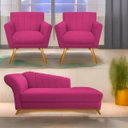 Ver imagem 1 de Kit Diva Recamier Vanessa 185cm Lado Direito e 02 Poltronas Laura Suede - Doce Sonho Móveis RECAMIER