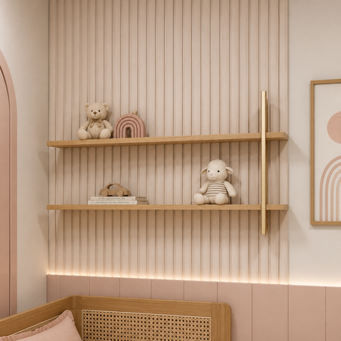 Prateleira em MDF com Detalhe em Metal Dourado Linha Paglia Quater