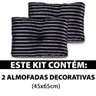 Kit 2 Peças Almofada com Enchimento Flocos de Espuma Capitone com Botão Jacquard Preto 45x65cm - Bf - 2
