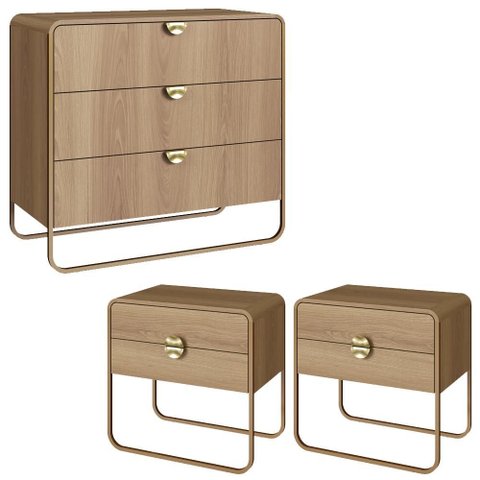 Comoda 02 Mesas de Cabeceira Organica Hanover Dourado Artesano
