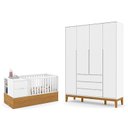 Ver imagem 1 de Berço Americano Multifuncional Formare e Guarda Roupa Nature Clean 4 Portas Branco Freijó Eco Wood -