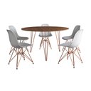 Ver imagem 2 de Mesa Jantar Redonda 110cm Amêndoa Clips 3 Pés com 5 Cadeiras Eames Eiffel Brancas Base Cobre