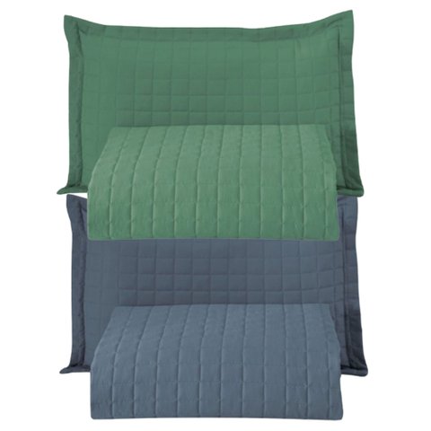 Combo 2 Kit Cobre Leito Colcha Monaco Solteiro Dupla Face - Verde - Azul