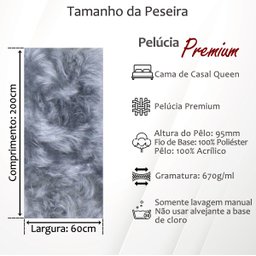 Peseira Premium Pelúcia Pelo Alto para Cama Casal Comum e Cama Casal Queen Size 2mx60cm: Branco - 4