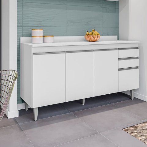 Balcão Ayla com Tampo 150cm 4 Portas 2 Gavetas Branco Maderatto Móveis