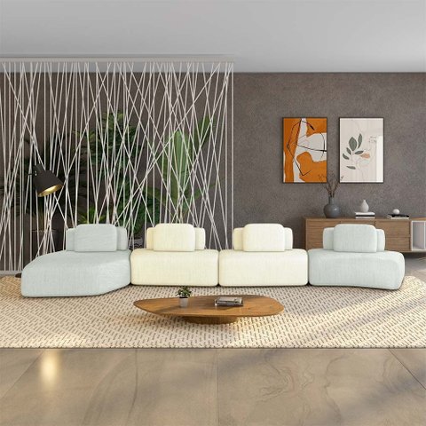 Sofá Ilha Sala de Estar Dakota 4 Módulos 626cm Encostos Almofadas Soltas Linho Cinza/offwhite G33 -