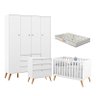Quarto de Bebê 4 Portas e Cômoda Gaveteiro Retro Gold Branco Eco Wood com Colchão Gazin – Matic - 1
