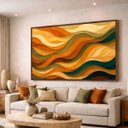 Ver imagem 1 de Quadro Abstrato Ondas Orgânicas Terracota Verde Dourado
