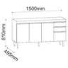 Balcão de Cozinha 150 Cm 4 Portas 2 Gavetas sem Tampo Ayla Preto - 5