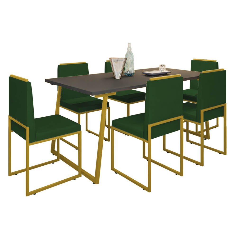 Conjunto Quatro Cadeiras Sala Jantar Barcelona Dourado/veludo:verde - 3