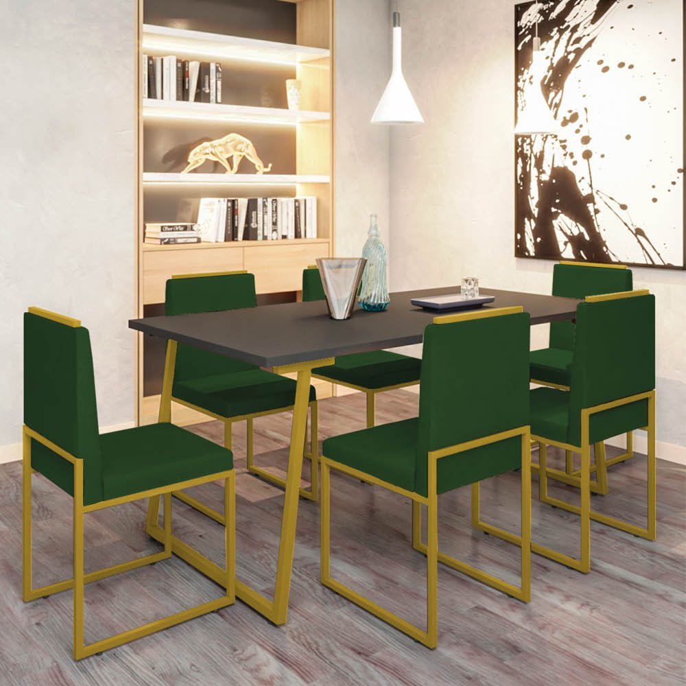 Conjunto Quatro Cadeiras Sala Jantar Barcelona Dourado/veludo:verde - 2