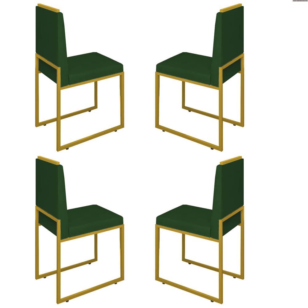 Conjunto Quatro Cadeiras Sala Jantar Barcelona Dourado/veludo:verde