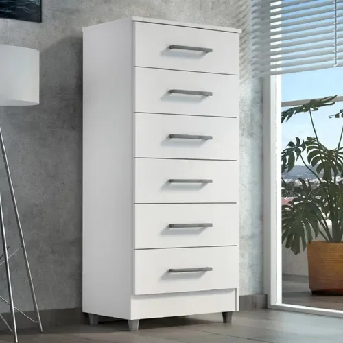 Armário Cómoda Roupeiro 6 Gavetas Branco - 1