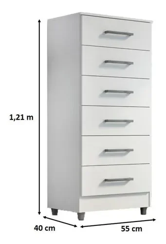 Armário Cómoda Roupeiro 6 Gavetas Branco - 3