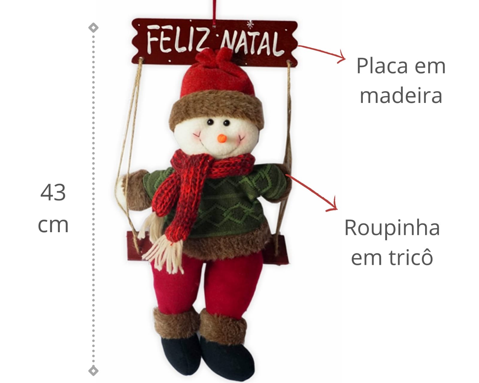 Boneco de Neve Pelúcia Enfeite Natal Decoração de Porta - 2