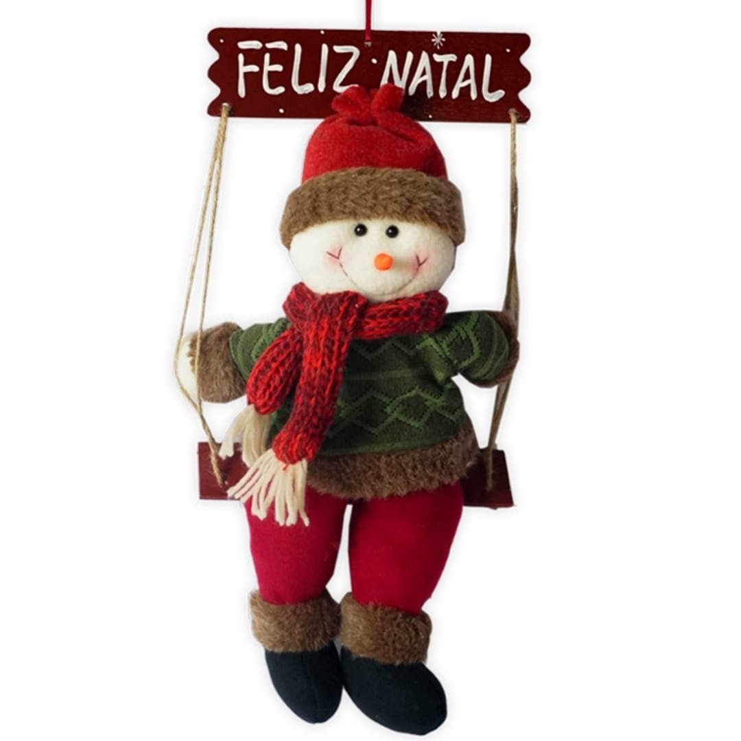 Boneco de Neve Pelúcia Enfeite Natal Decoração de Porta