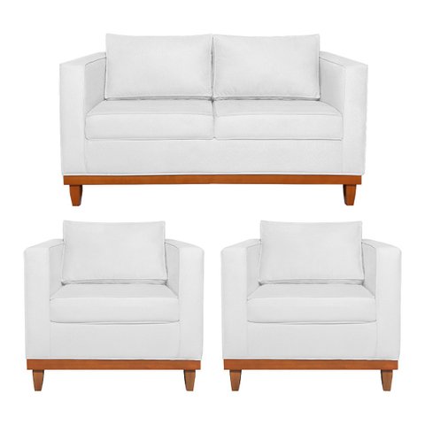 Kit Sofá 3 Lugares e 2 Poltronas Europa 180 cm Estilo Conforto e Elegância Suede Branco - ADJ Decor