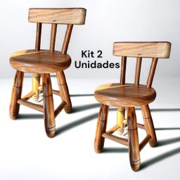 Kit 2 Banquinhos Envernizados Cadeirinha Encosto Infantil Banqueta Pequena Madeira Maciça Cadeirinha - 4