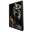 Ver imagem 5 de Quadro Decorativo Mulher Preto e Dourado em Moldura Caixa Tacolado Moldura Trad 1cm Madeira Escura C