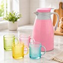 Ver imagem 1 de Conjunto Garrafa Térmica 1l e 4 Canecas Vidros - Rosa