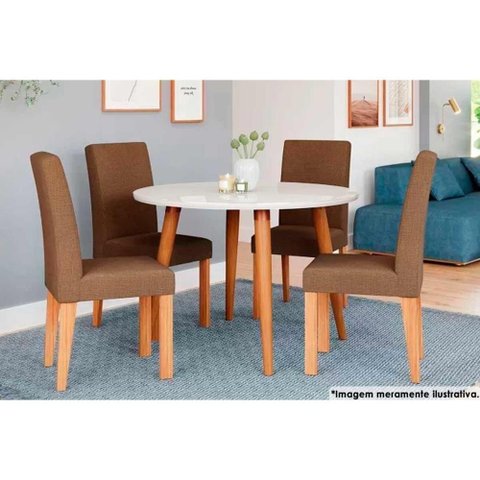 Sala de Jantar Dani C- Tampo C- Vidro 110cm e 4 Cadeiras Maia Nature-suede Mascavo Chocolate
