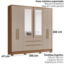 Ver imagem 3 de Guarda Roupa Casal 6p Espelho 216 Cm San Francisco Carvalho Fendi Moval