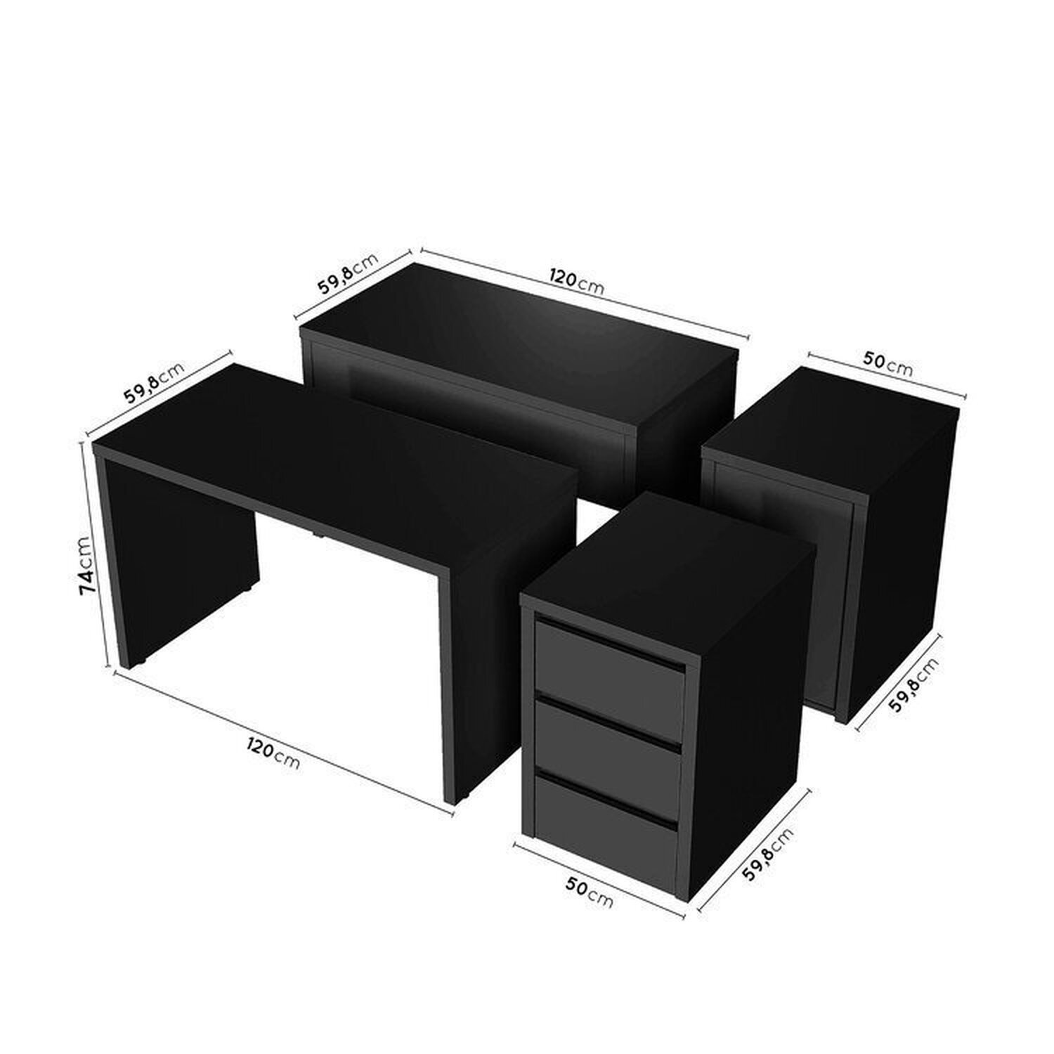 Conjunto Home Office 4 Peças 2 Mesas 120cm 2 Gaveteiros Ficus Cabecasa Madeiramadeira - 4