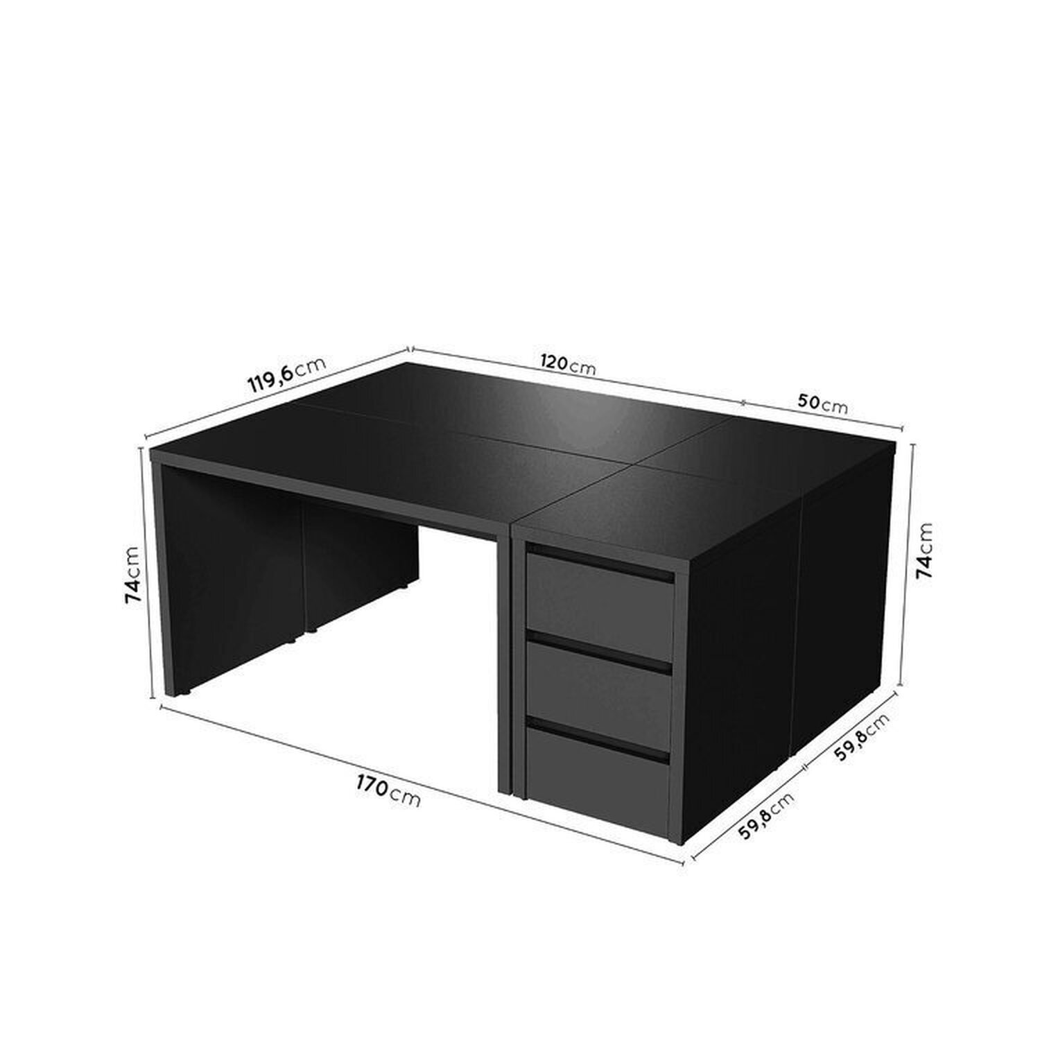 Conjunto Home Office 4 Peças 2 Mesas 120cm 2 Gaveteiros Ficus Cabecasa Madeiramadeira - 3