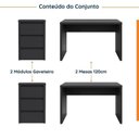 Ver imagem 2 de Conjunto Home Office 4 Peças 2 Mesas 2 Gaveteiros Ficus 6 Gavetas 170cm CabeCasa MadeiraOriginals Preto