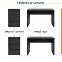 Ver imagem 2 de Conjunto Home Office 4 Peças 2 Mesas 2 Gaveteiros Ficus 6 Gavetas 170cm CabeCasa MadeiraOriginals Preto