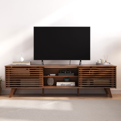 Rack Ripado Sala Tv 75 Bancada Madeira 2 Portas Castanho Rian Idimex