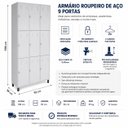Ver imagem 3 de Armário Roupeiro de Aço 9 Portas Locker Vestiário Empresa Academia Indústria