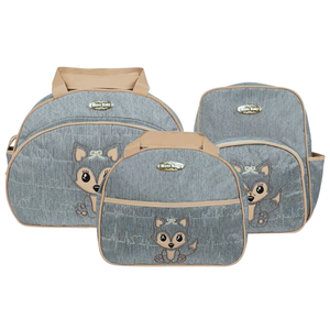 Kit Bolsas Maternidade Mave Baby Raposinha Cinza e Caramelo