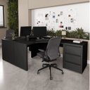 Ver imagem 1 de Conjunto Home Office 1 Mesa em L 1 Mesa 1 Gaveteiro Ficus 135cm CabeCasa MadeiraOriginals Preto