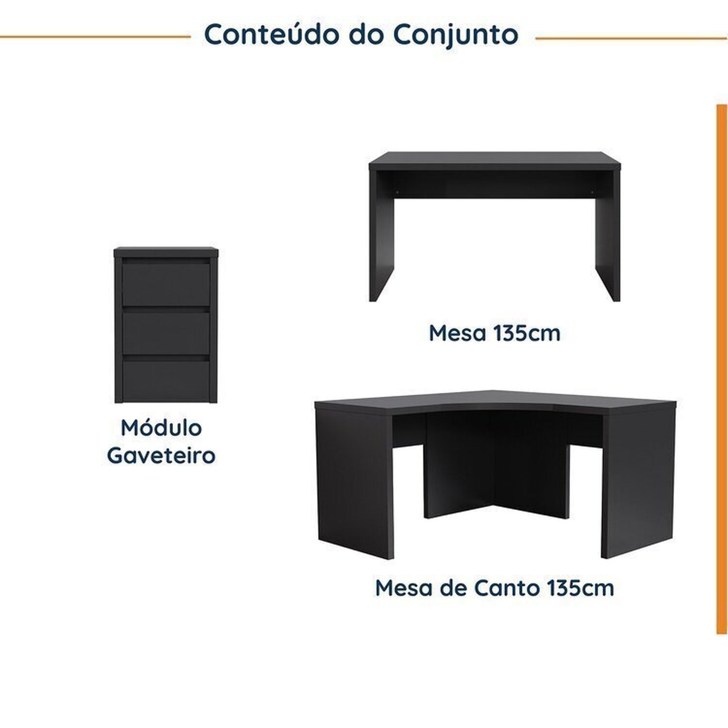 Conjunto Home Office 1 Mesa em L 1 Mesa 135cm 1 Gaveteiro Ficus Cabecasa Madeiramadeira - 2