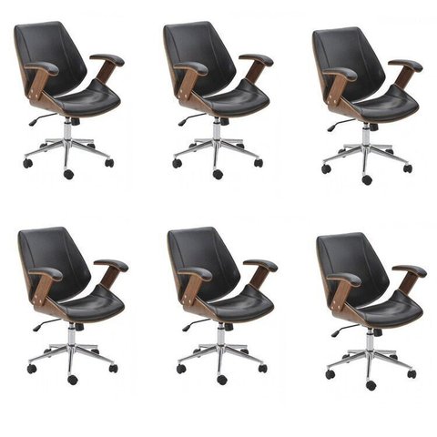 Kit 6 Cadeiras de Escritório Diretor Giratória Office Lisboa Preto Rivatti