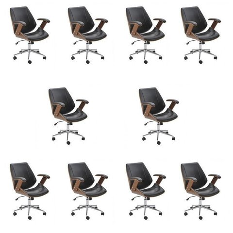 Kit 10 Cadeiras de Escritório Diretor Giratória Office Lisboa Preto Rivatti